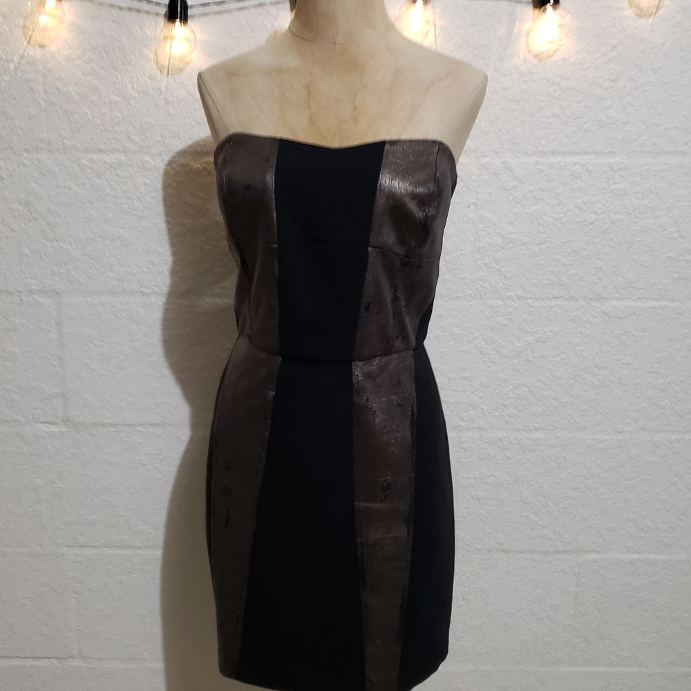 French Connection Strapless Black Distress Dress